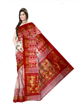Pradip Fabrics Tant silk saree White and Red Color