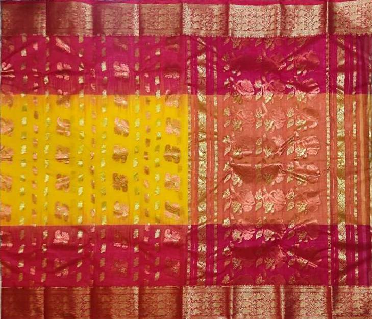Pradip Fabrics Woven Tant Banarasi Cream and Pink Color Saree