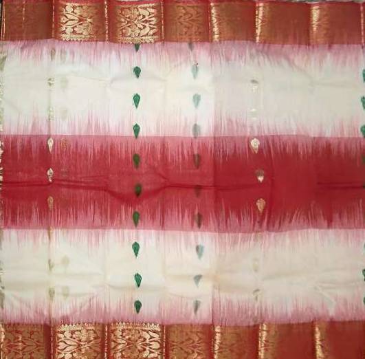 Pradip Fabrics Ethnic Women's Tant Silk Red and White Color Saree