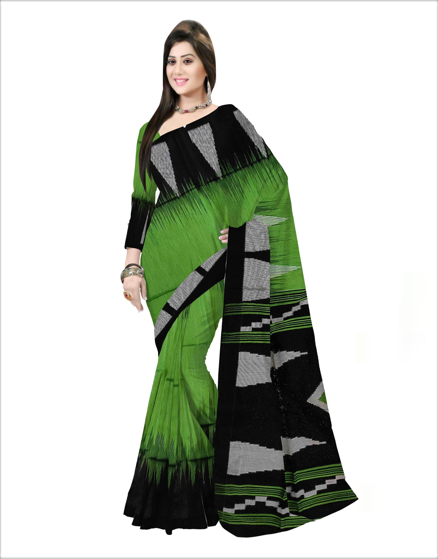 Pradip Fabrics Woven Soft Handloom Green & Black Color Saree