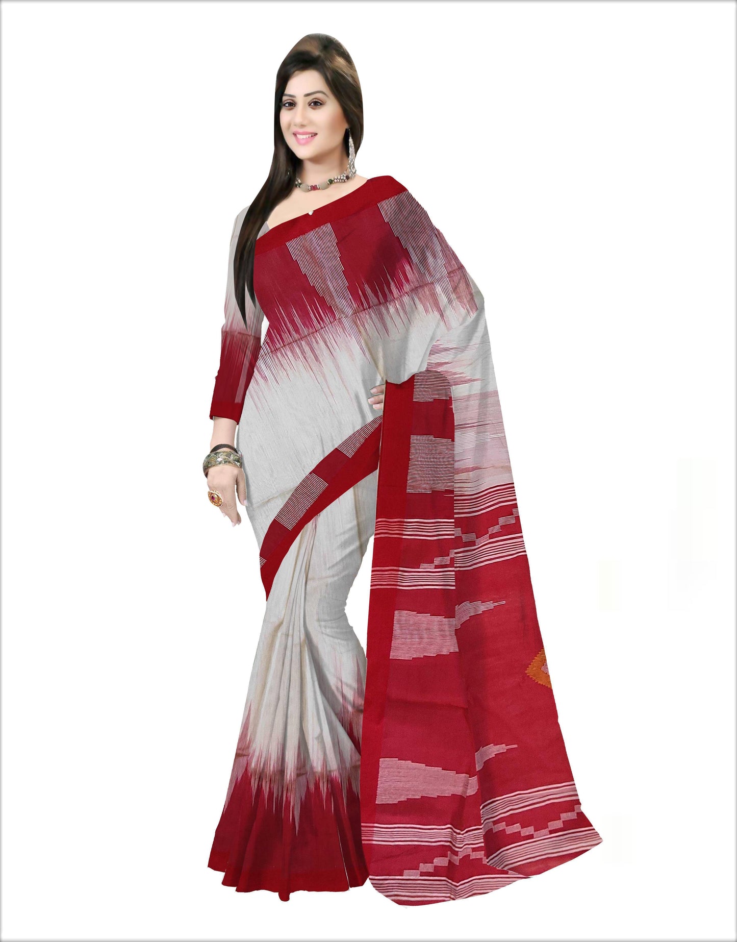 Pradip Fabrics Woven Soft Handloom Red & white Color Saree