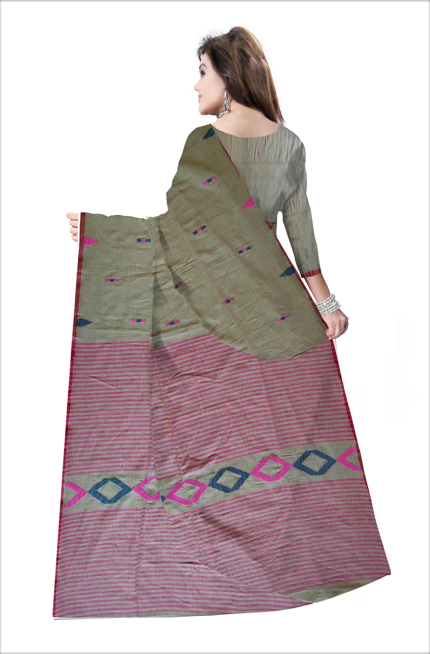 Pradip Fabrics Woven Soft Handloom pure cotton Olive Green Color Saree