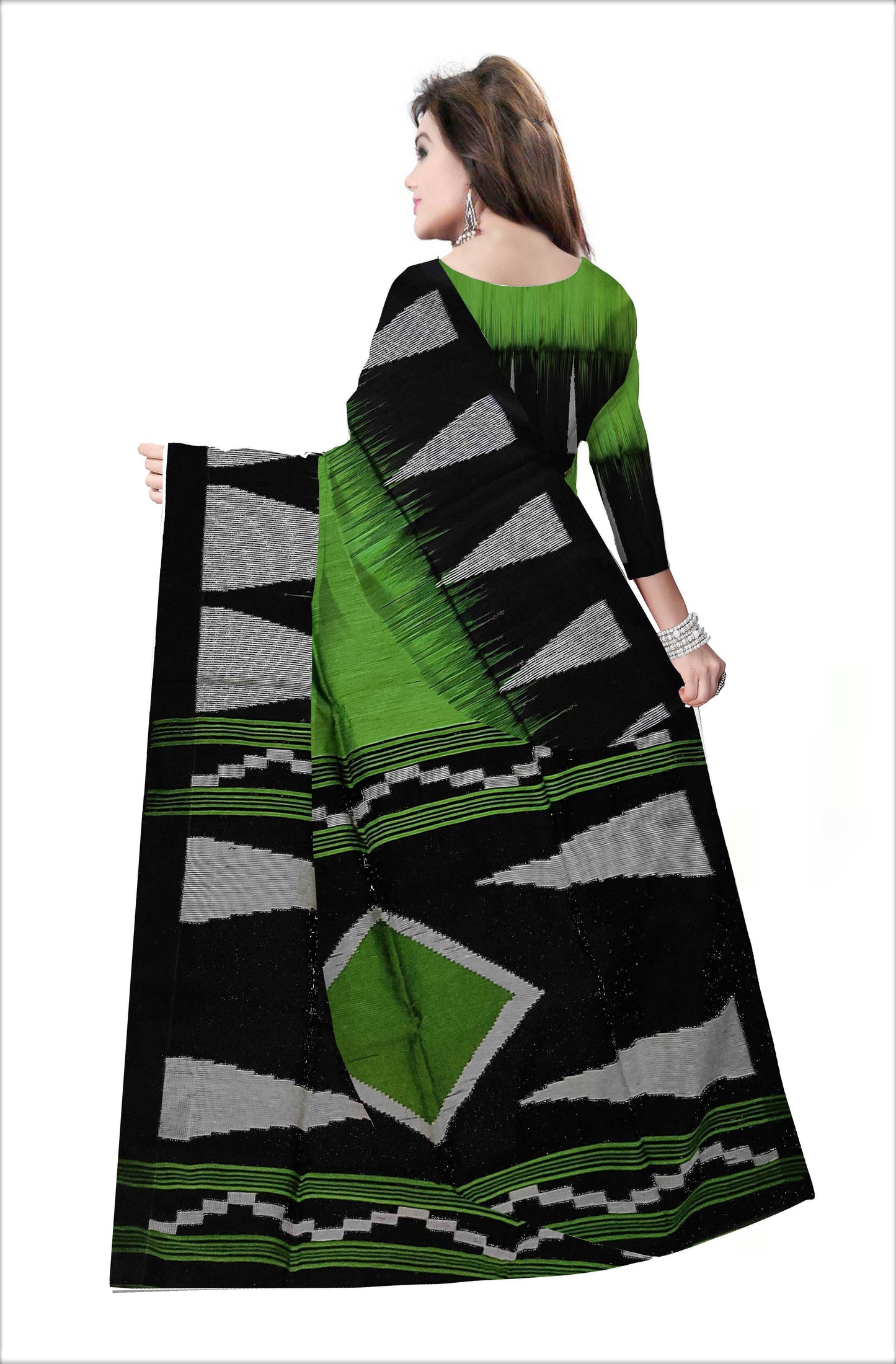 Pradip Fabrics Woven Soft Handloom Green & Black Color Saree