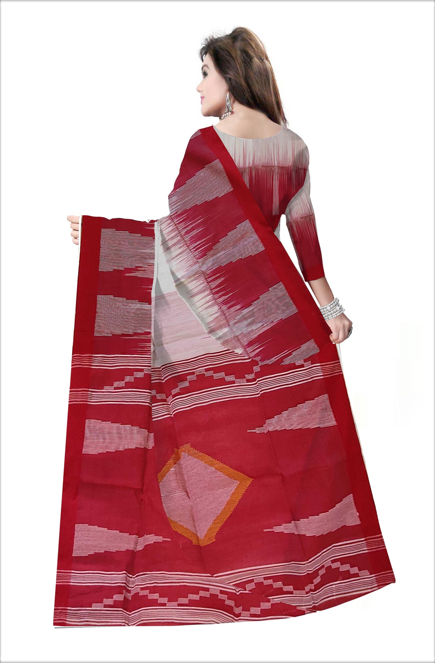 Pradip Fabrics Woven Soft Handloom Red & white Color Saree