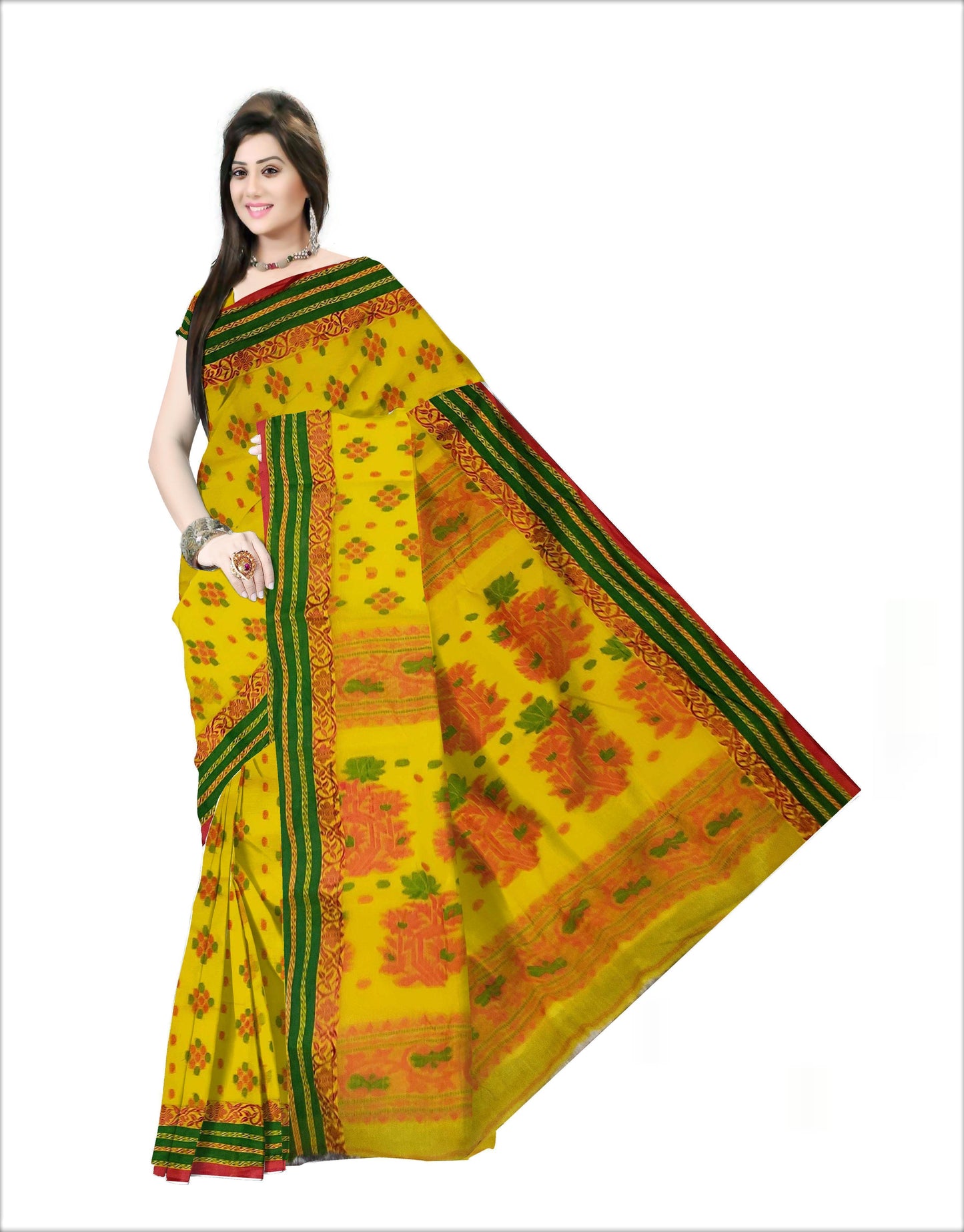 Pradip Fabrics Woven Pure Tant Cotton Yellow Color Saree