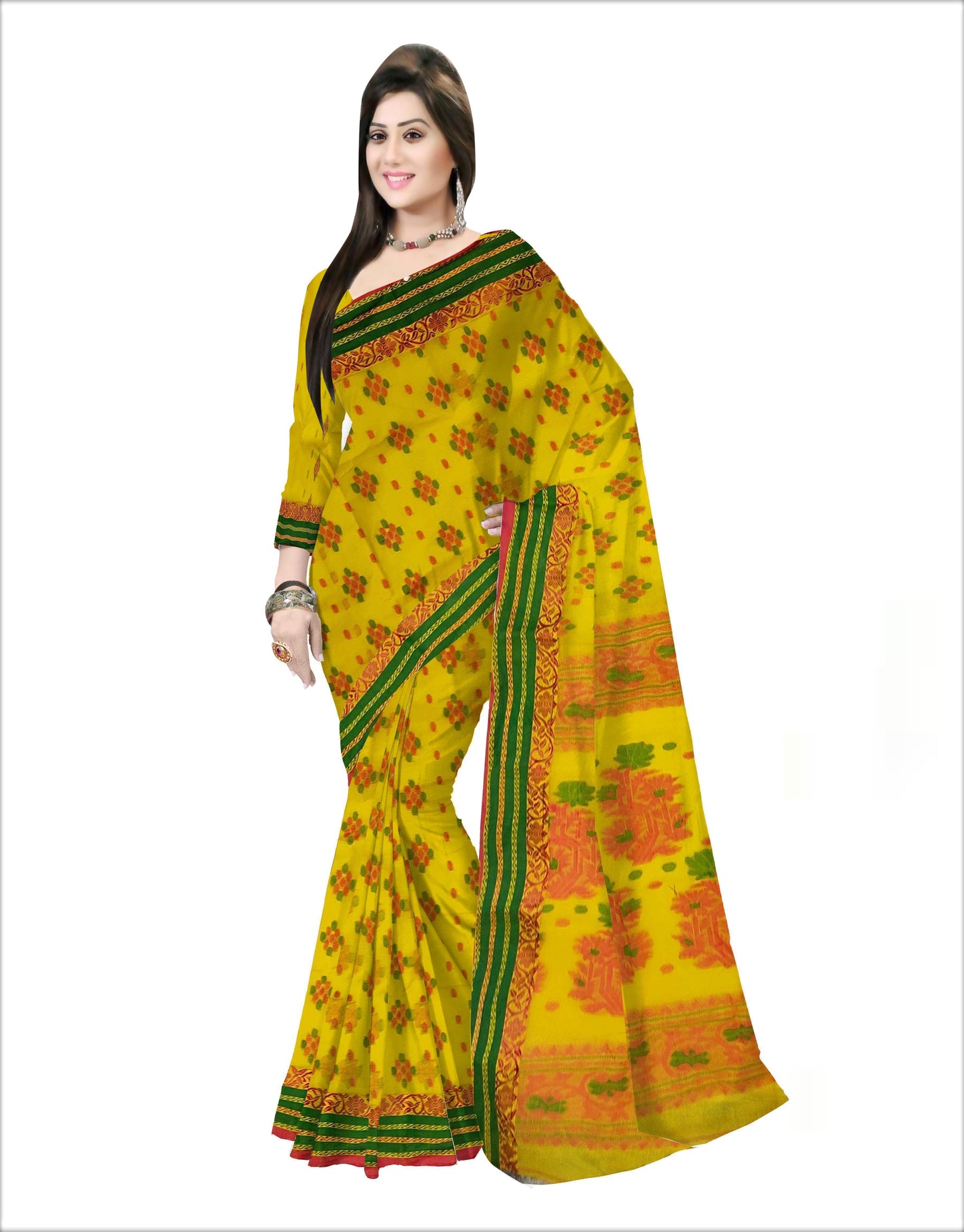 Pradip Fabrics Woven Pure Tant Cotton Yellow Color Saree