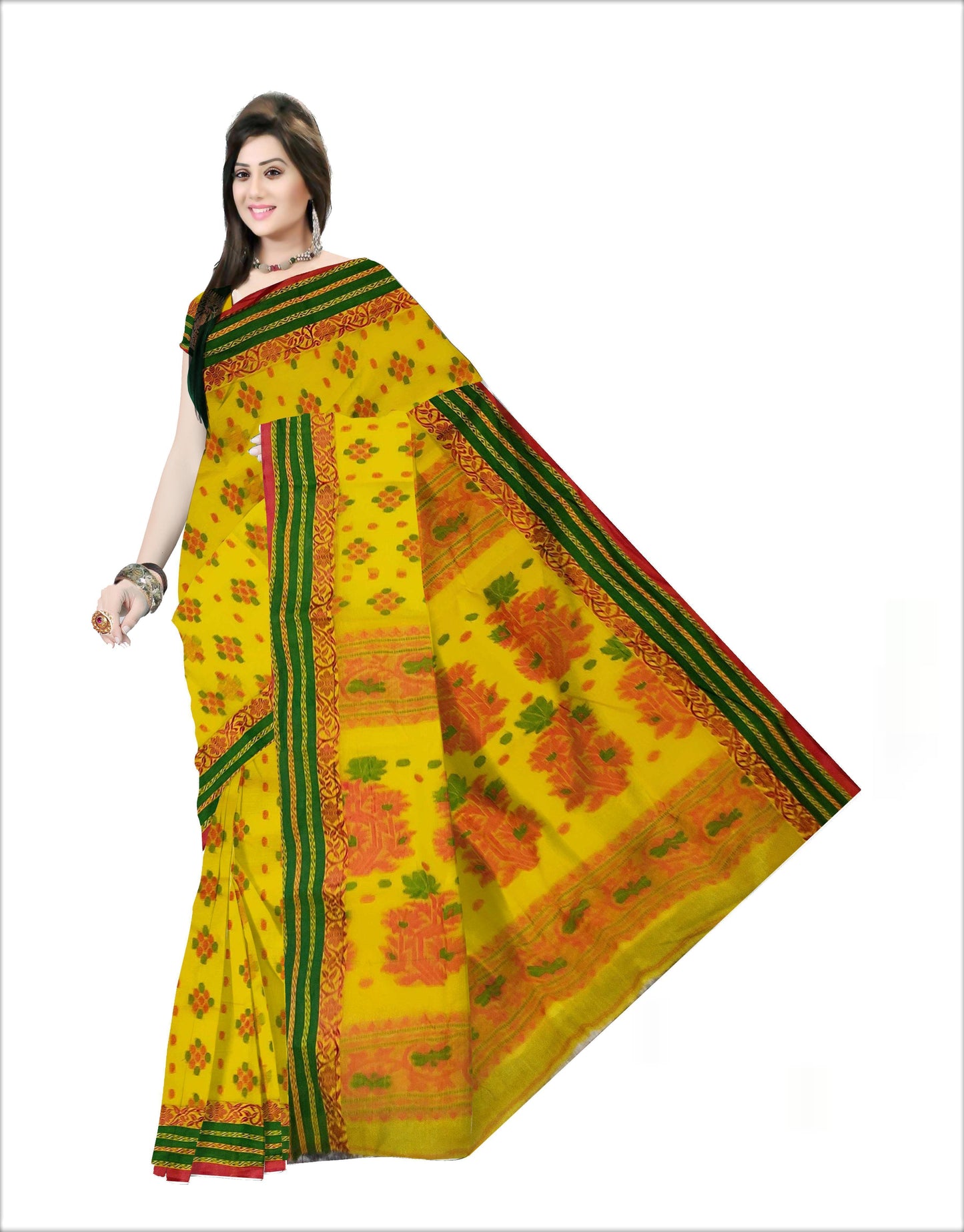 Pradip Fabrics Woven Pure Tant Cotton Yellow Color Saree