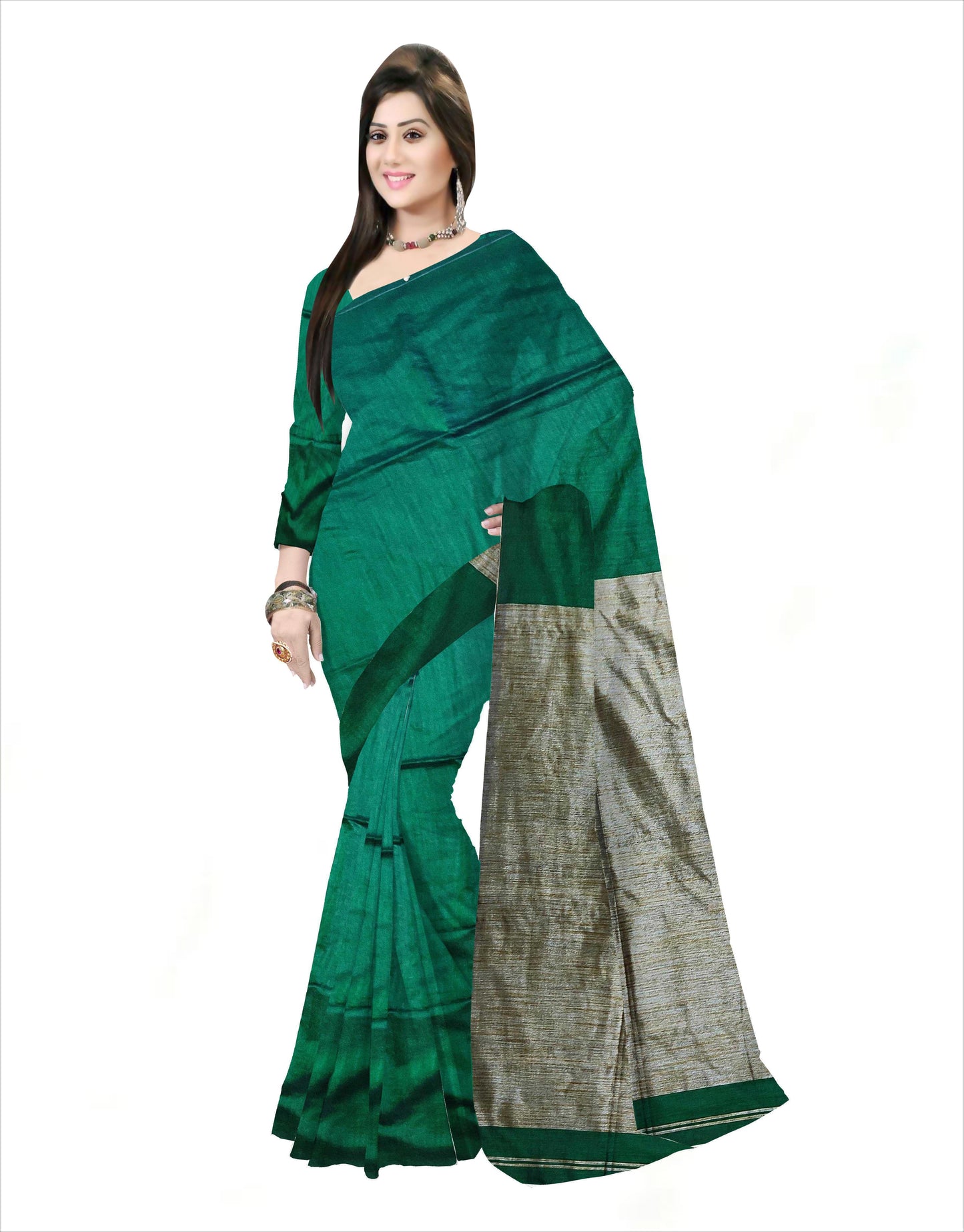 Soft Khadi cotton sarees Deep green color