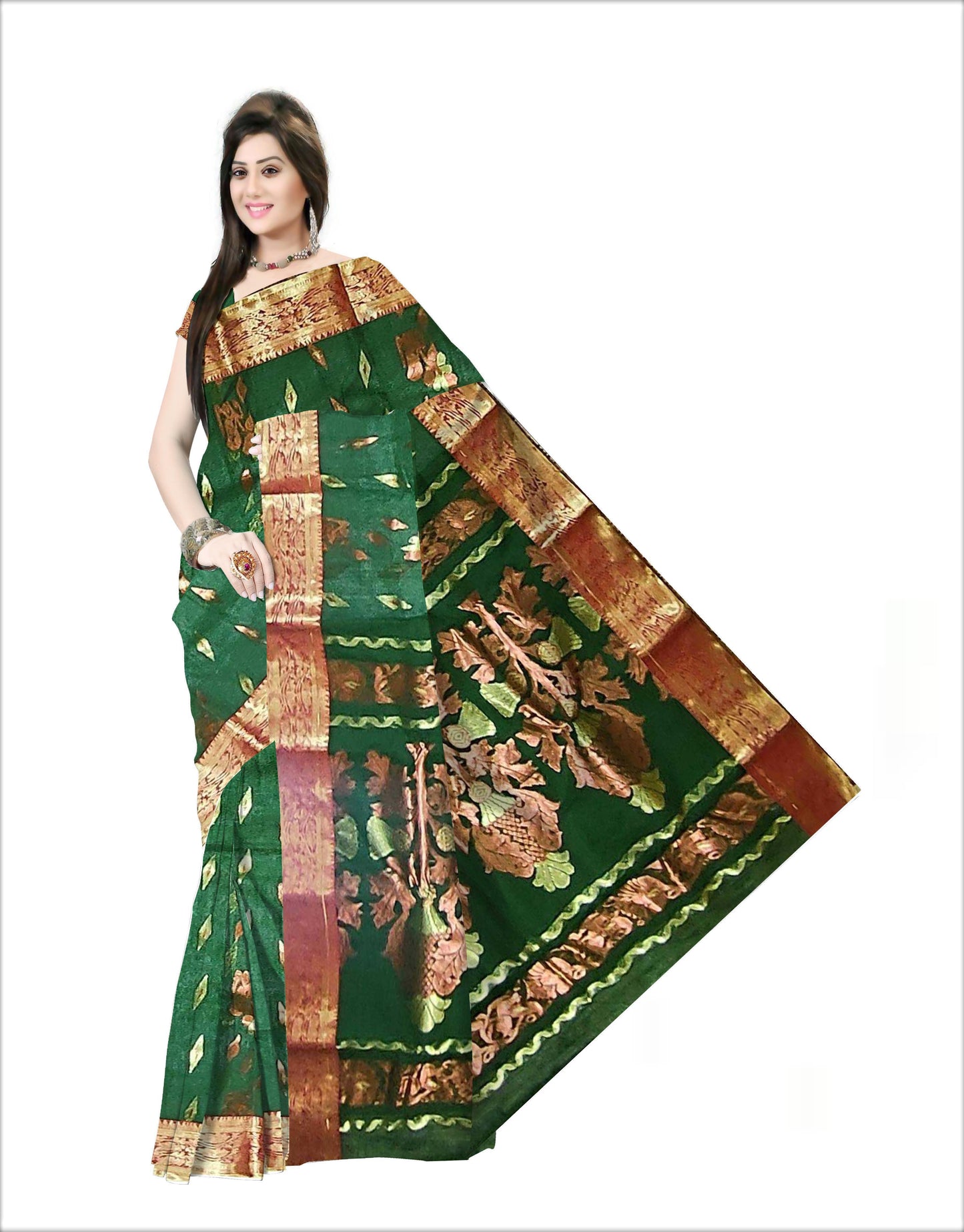 Pradip Fabrics Woven Tant Banarasi Deep Green Color Saree