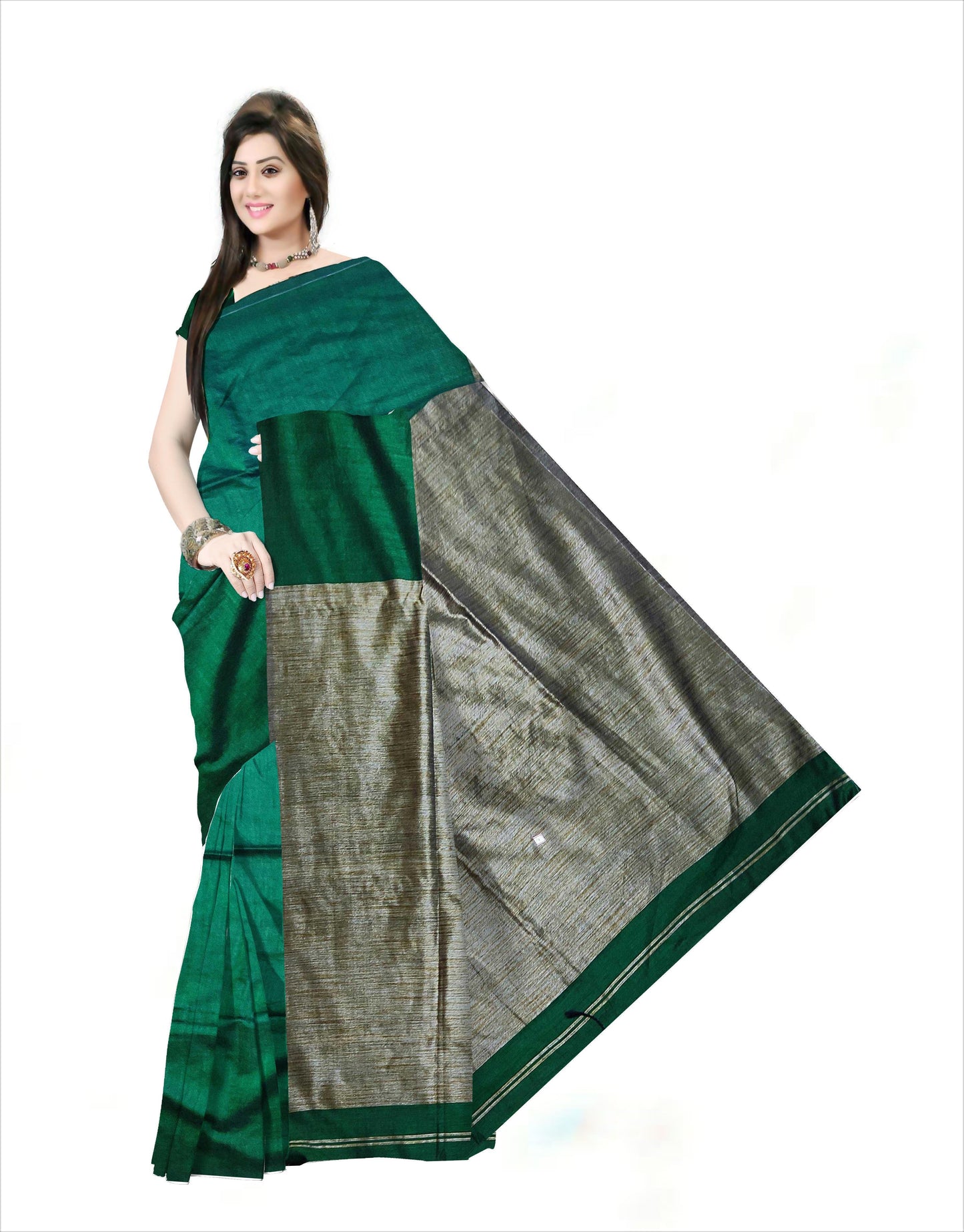 Soft Khadi cotton sarees Deep green color