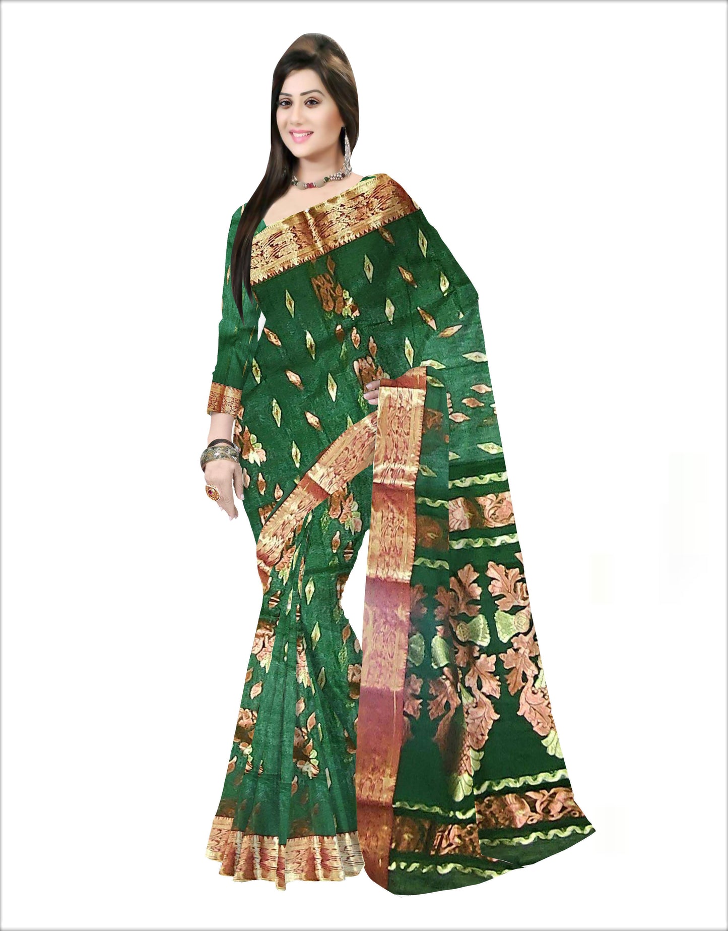 Pradip Fabrics Woven Tant Banarasi Deep Green Color Saree