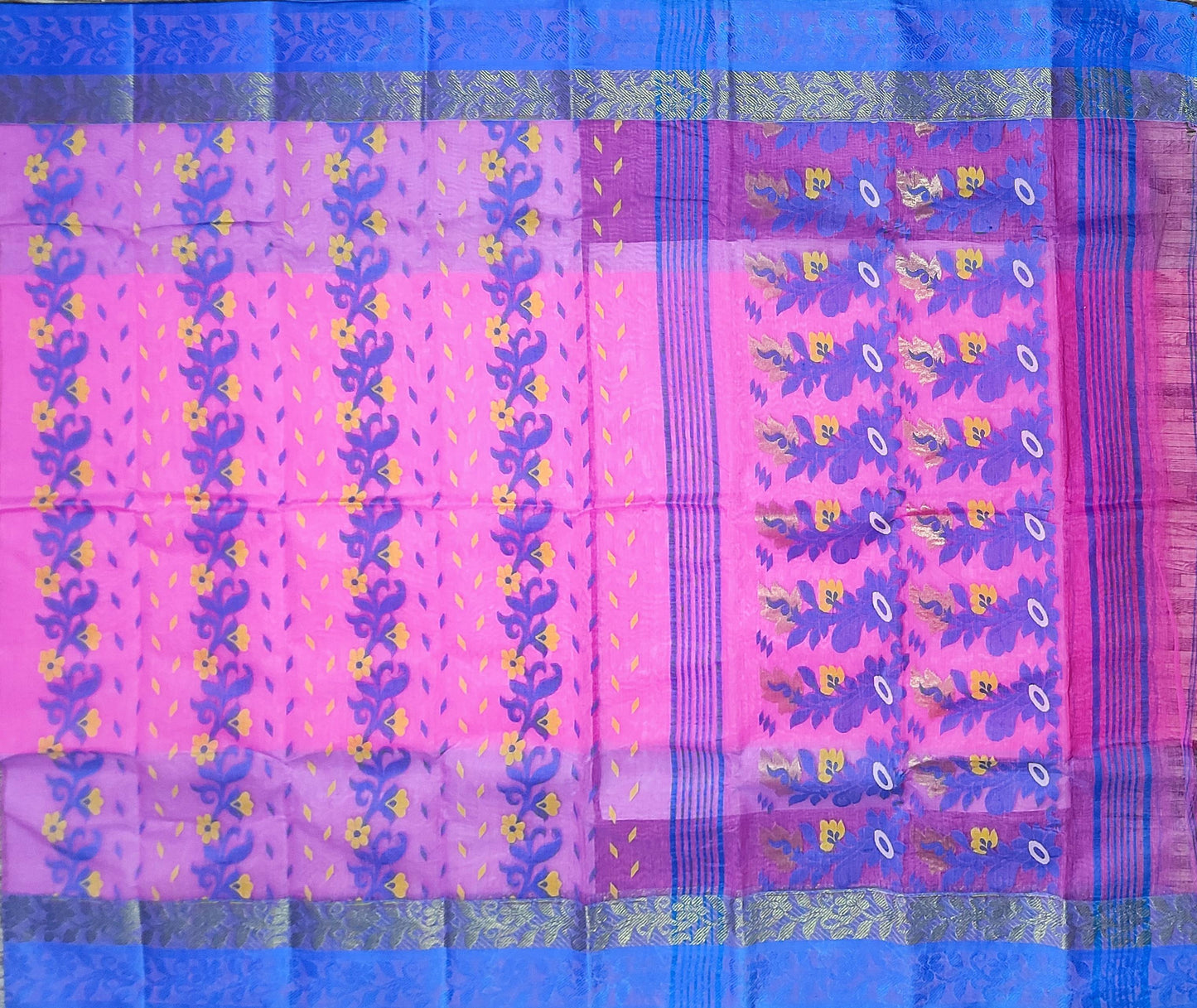 Pradip Fabrics Woven Tant cotton Pink & BlueColor Saree