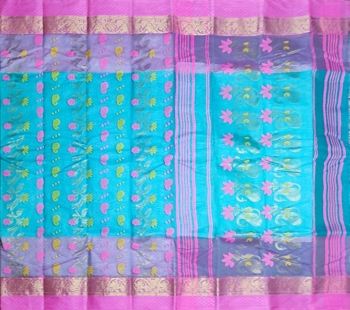 Pradip Fabrics Woven Tant Silk Pink & Sky blue Color Saree