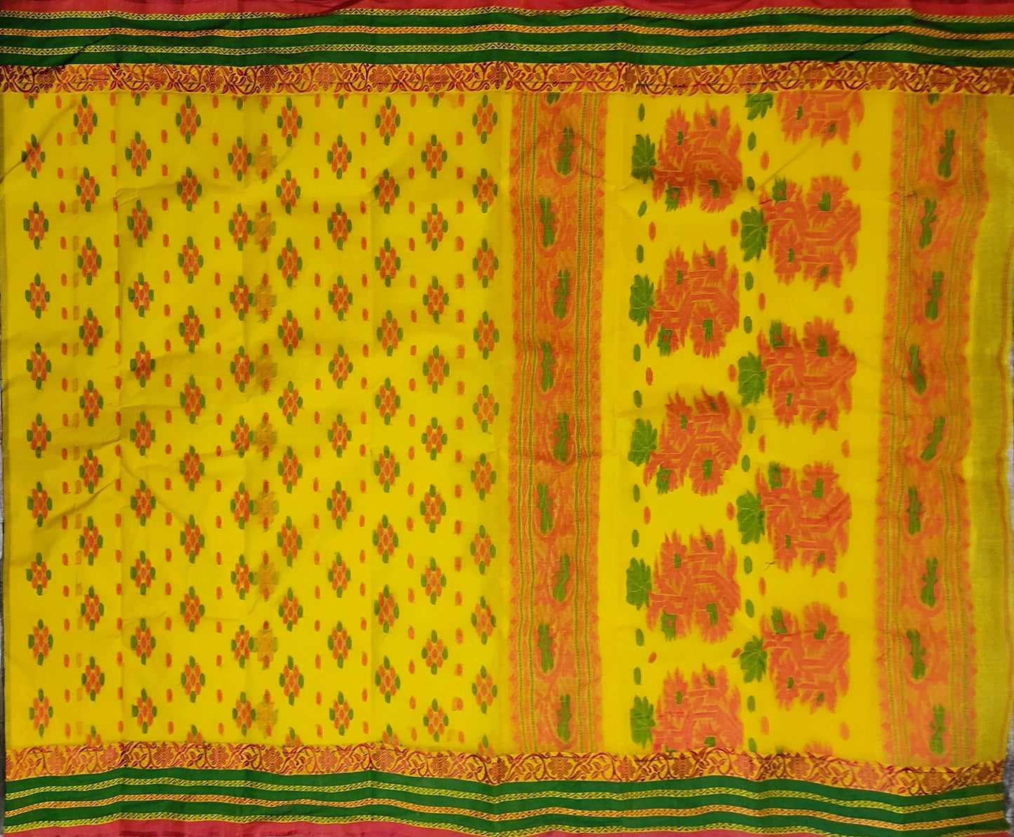 Pradip Fabrics Woven Pure Tant Cotton Yellow Color Saree
