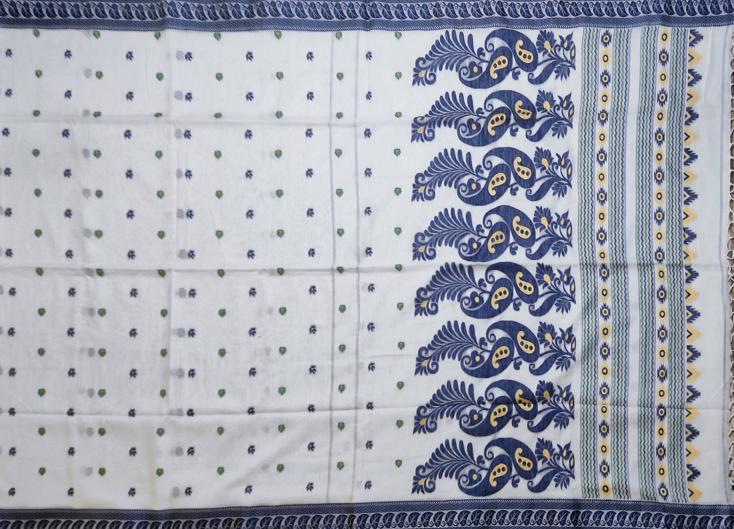 Pradip Fabrics Woven Pure Tant Cotton Blue and white Color Saree