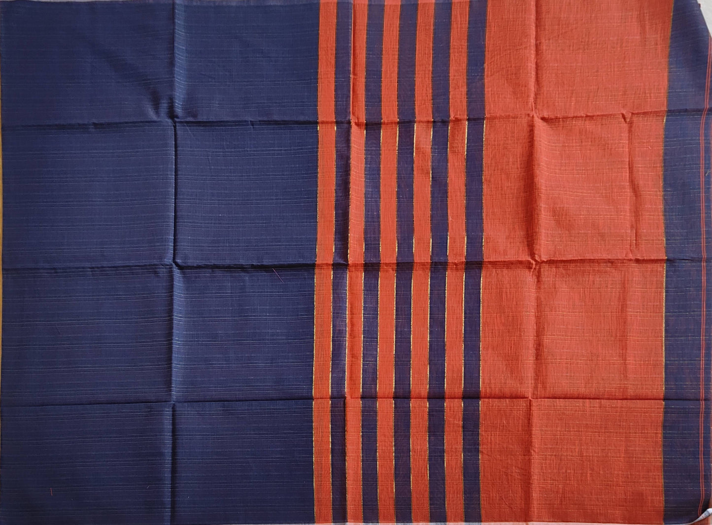 Pradip Fabrics Woven Soft Pure Cotton Handloom Blue & Orange Color Saree