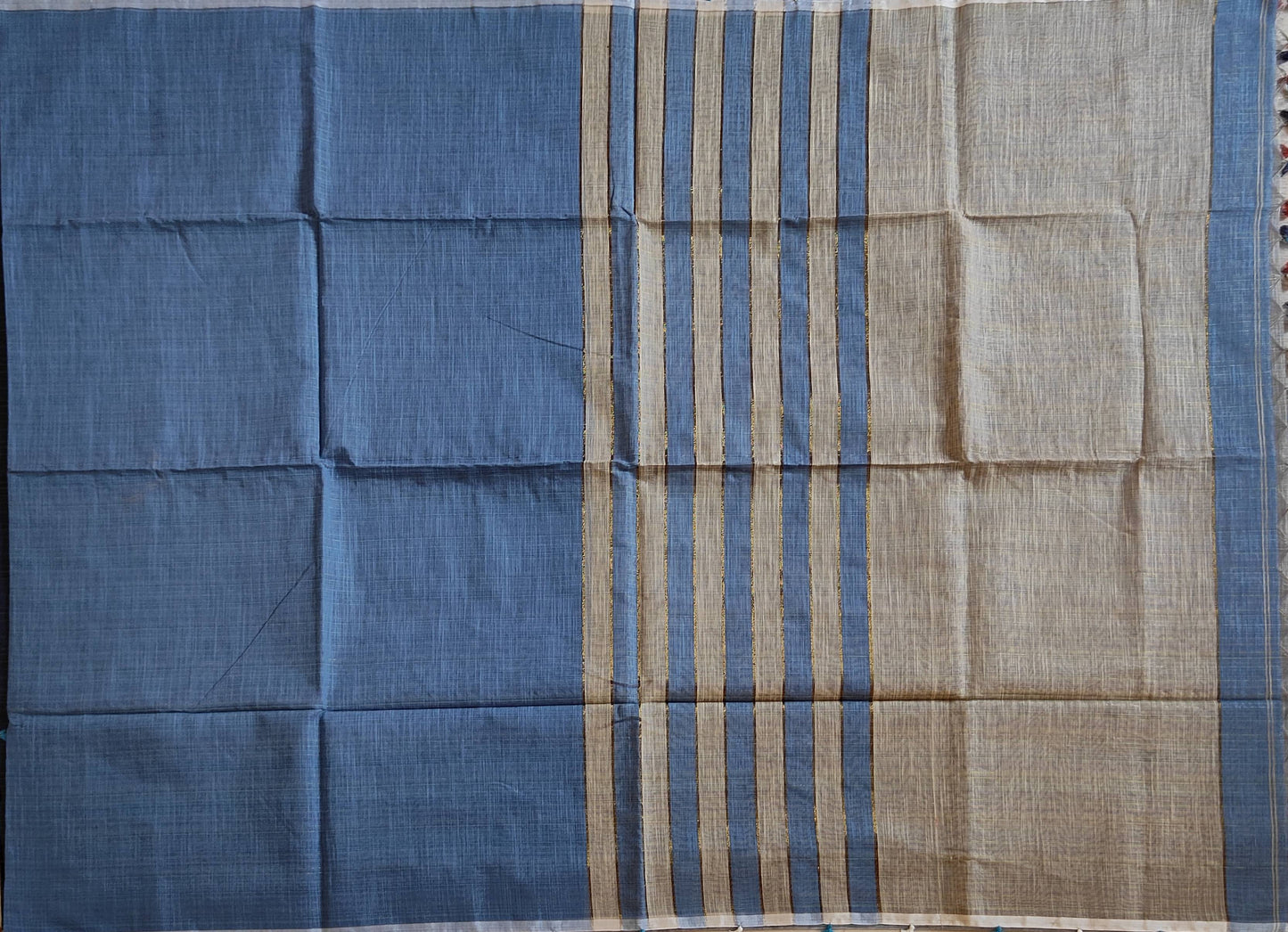 Pradip Fabrics Woven Soft Pure Cotton Handloom Sky blue & Cream Color Saree