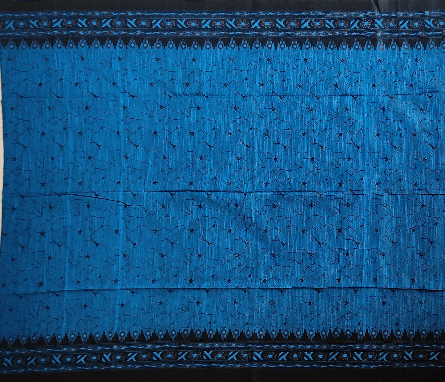 Pradip Fabrics Woven Sky blue and Black Color Pure Soft Viscous khadi Print Handloom Saree