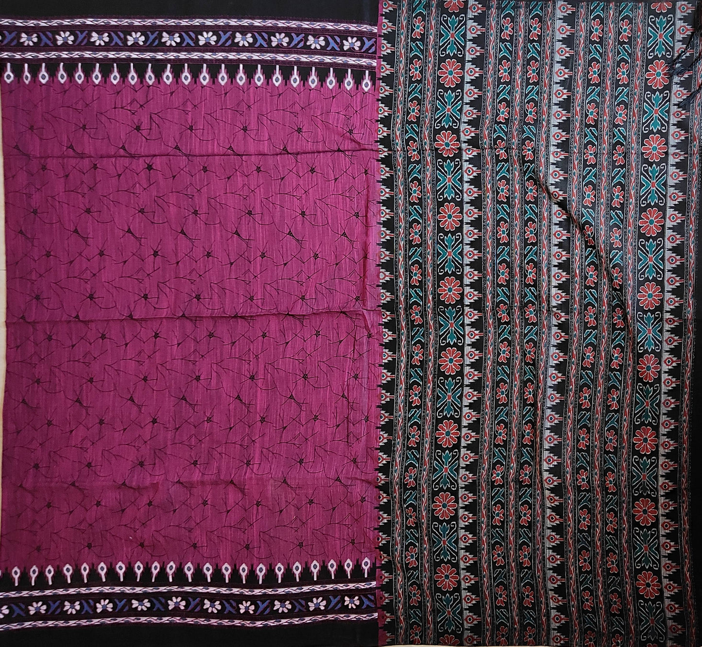 Pradip Fabrics Woven Purple and Black Color Pure Soft Viscous khadi Print Handloom Saree