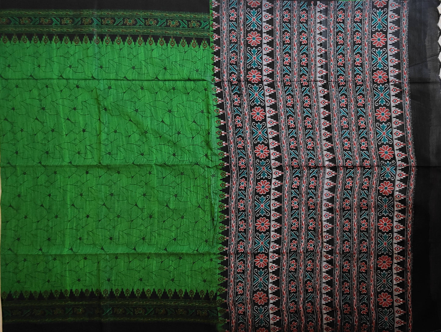 Pradip Fabrics Woven Green and Black Color Pure Soft Viscous khadi Print Handloom Saree