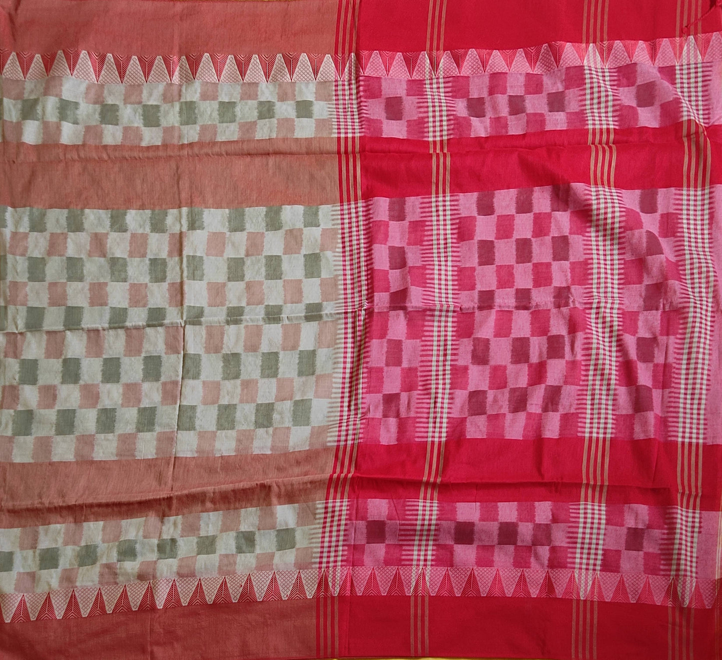 Pradip Fabrics Woven Red and Cream Color Pure Soft Ekkat khadi Print Saree