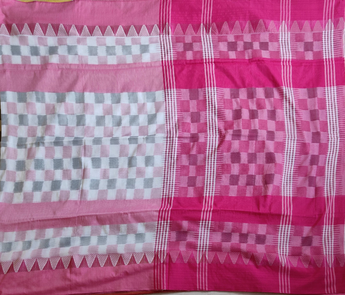 Pradip Fabrics Woven Pink and white Color Pure Soft Ekkat khadi Print Saree