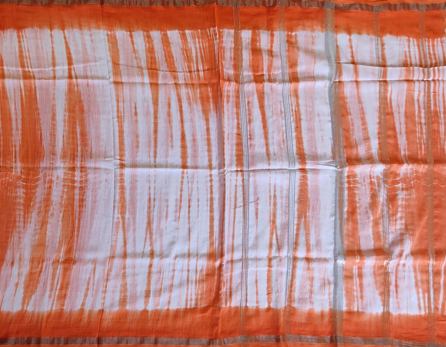 Pradip Fabrics Woven Orange and white Color Pure viscous Soft khadi Print Handloom Saree