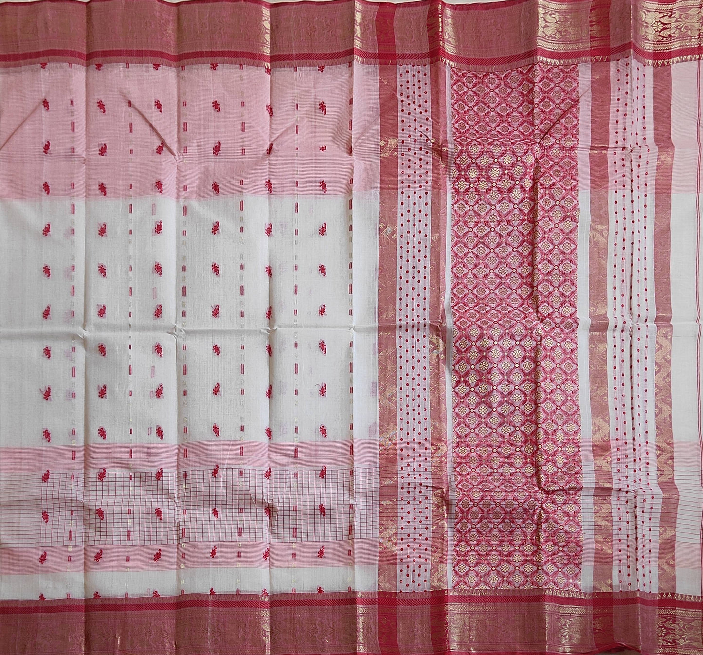 Pradip Fabrics Woven Red and White Color Pure Tant cotton Saree