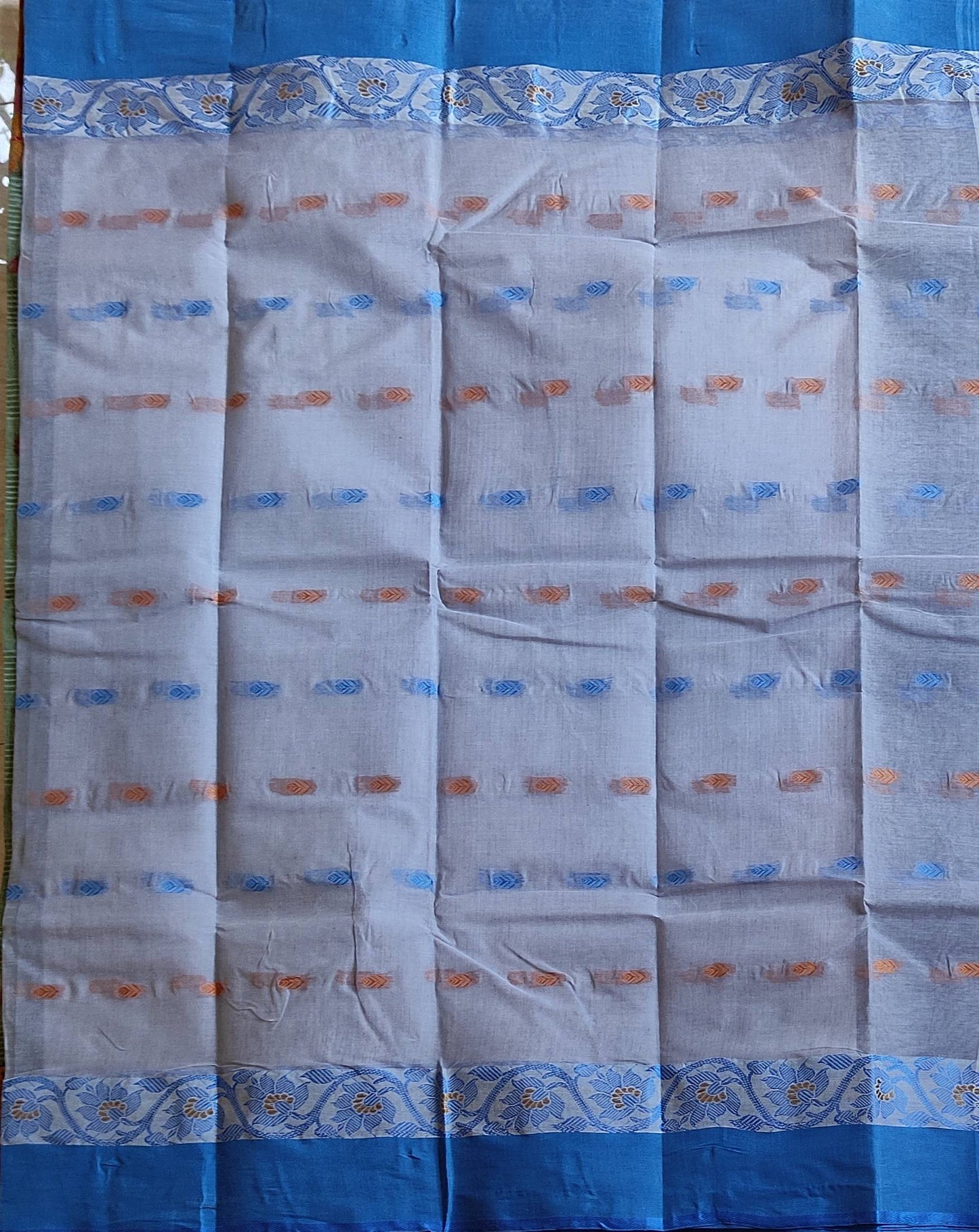 Pradip Fabrics Woven Sky Blue color Pure Tant cotton Saree