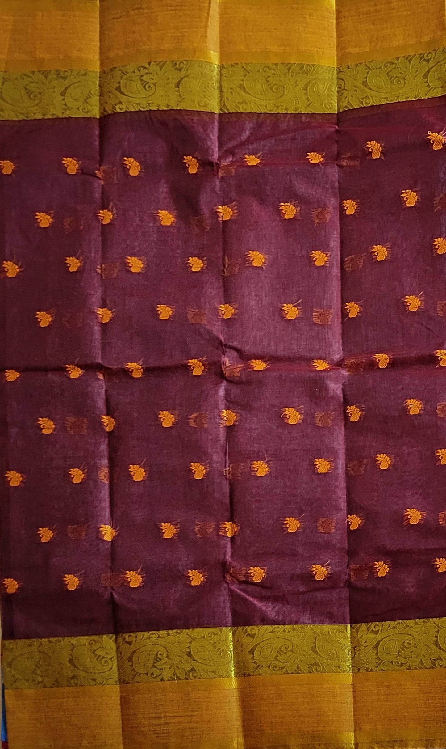 Pradip Fabrics Woven Maroon color Pure Tant cotton Saree