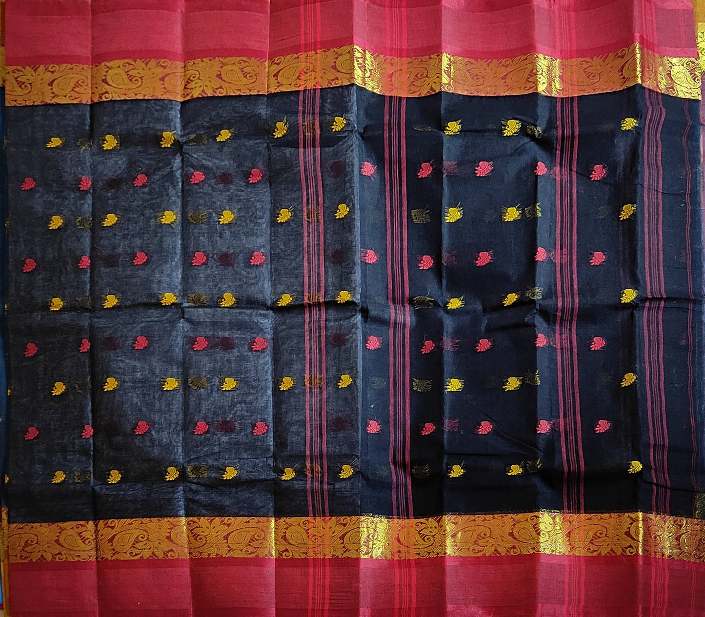 Pradip Fabrics Woven Black color Pure Tant cotton Saree
