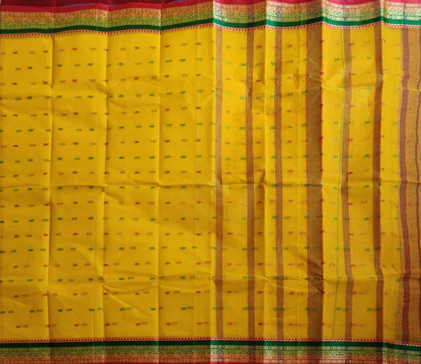Pradip Fabrics Woven Yellow color Pure Tant cotton Saree