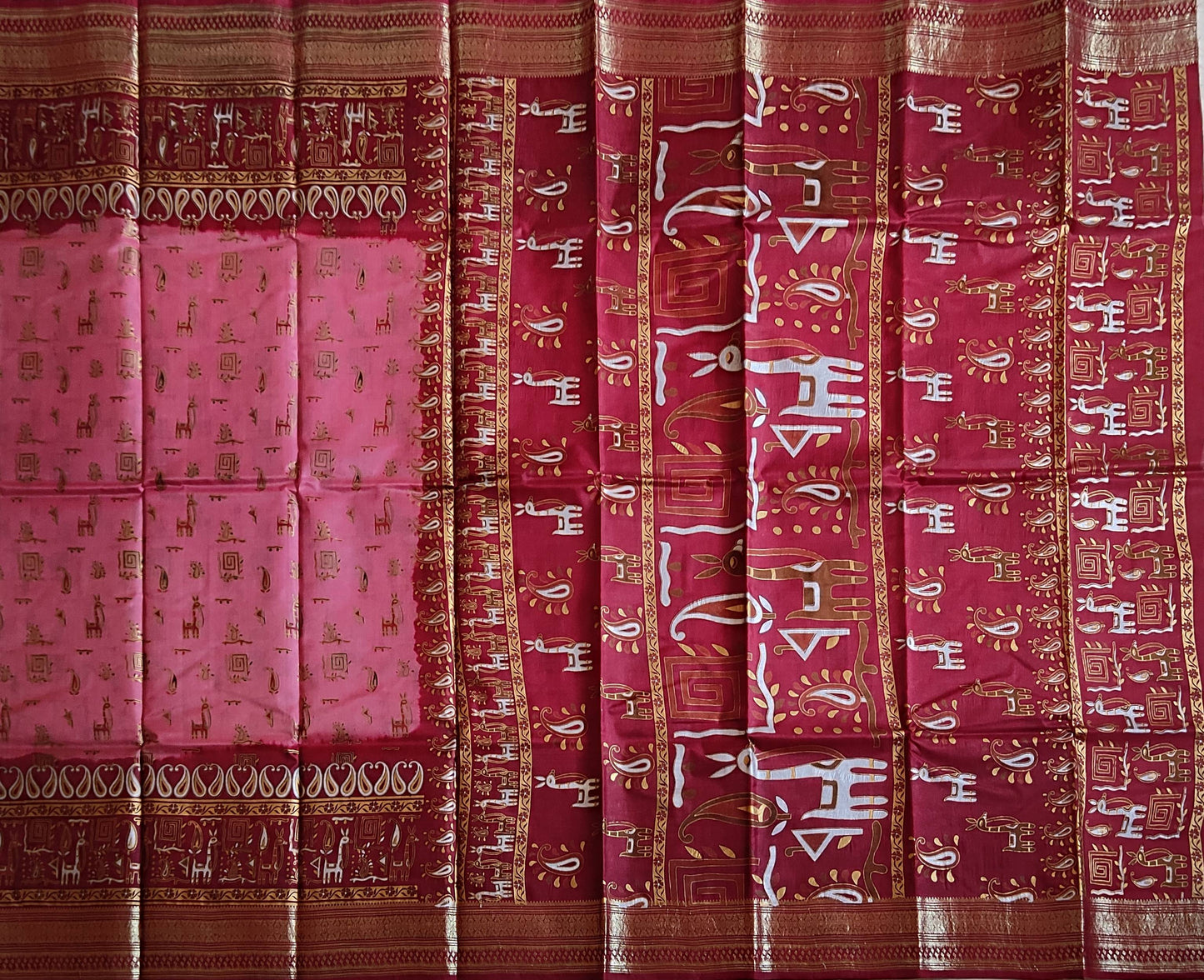 Pradip Fabrics Woven Pink and Red Color Pure Silk Saree