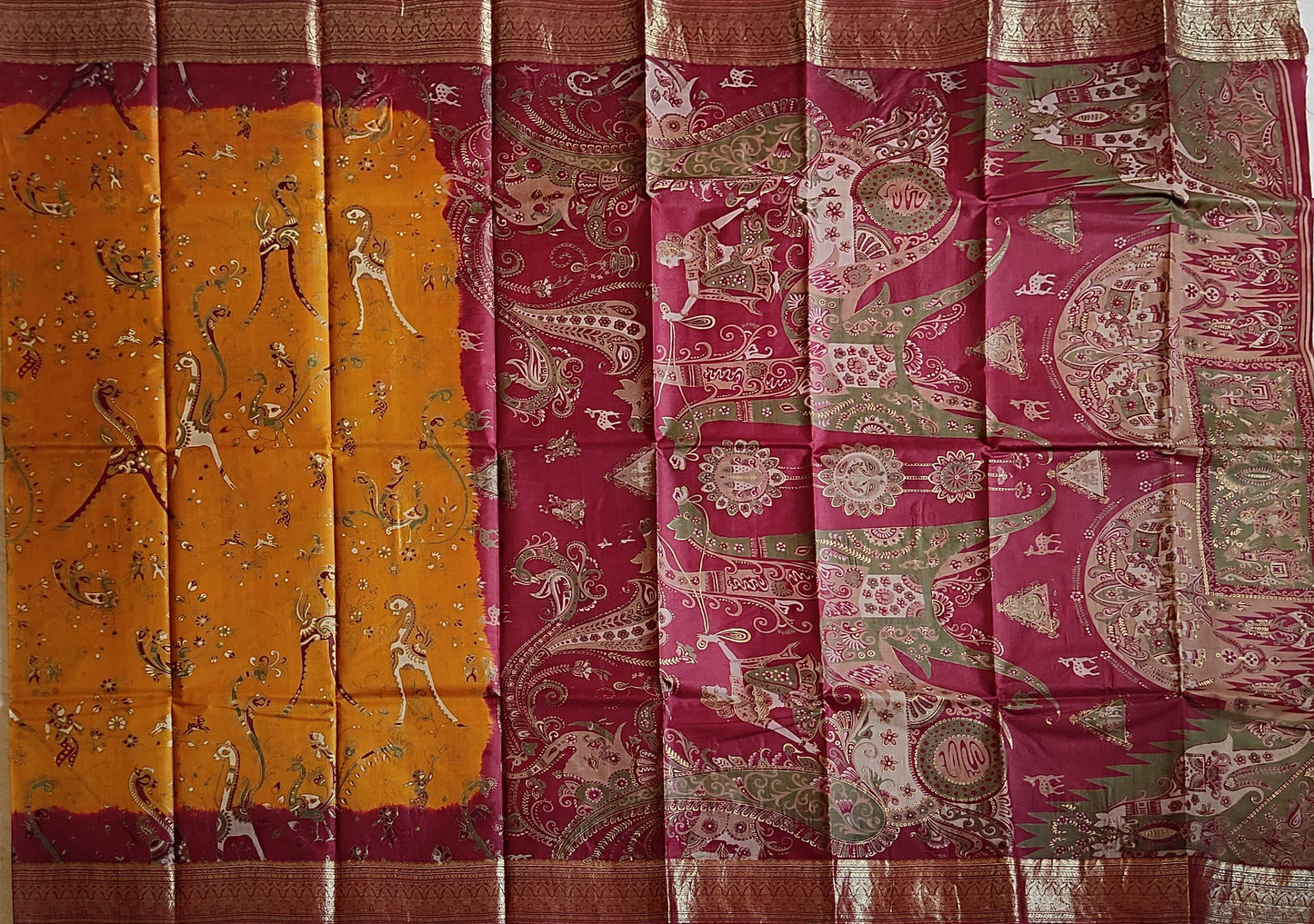 Pradip Fabrics Woven Yellow and Maroon color Pure Silk Saree