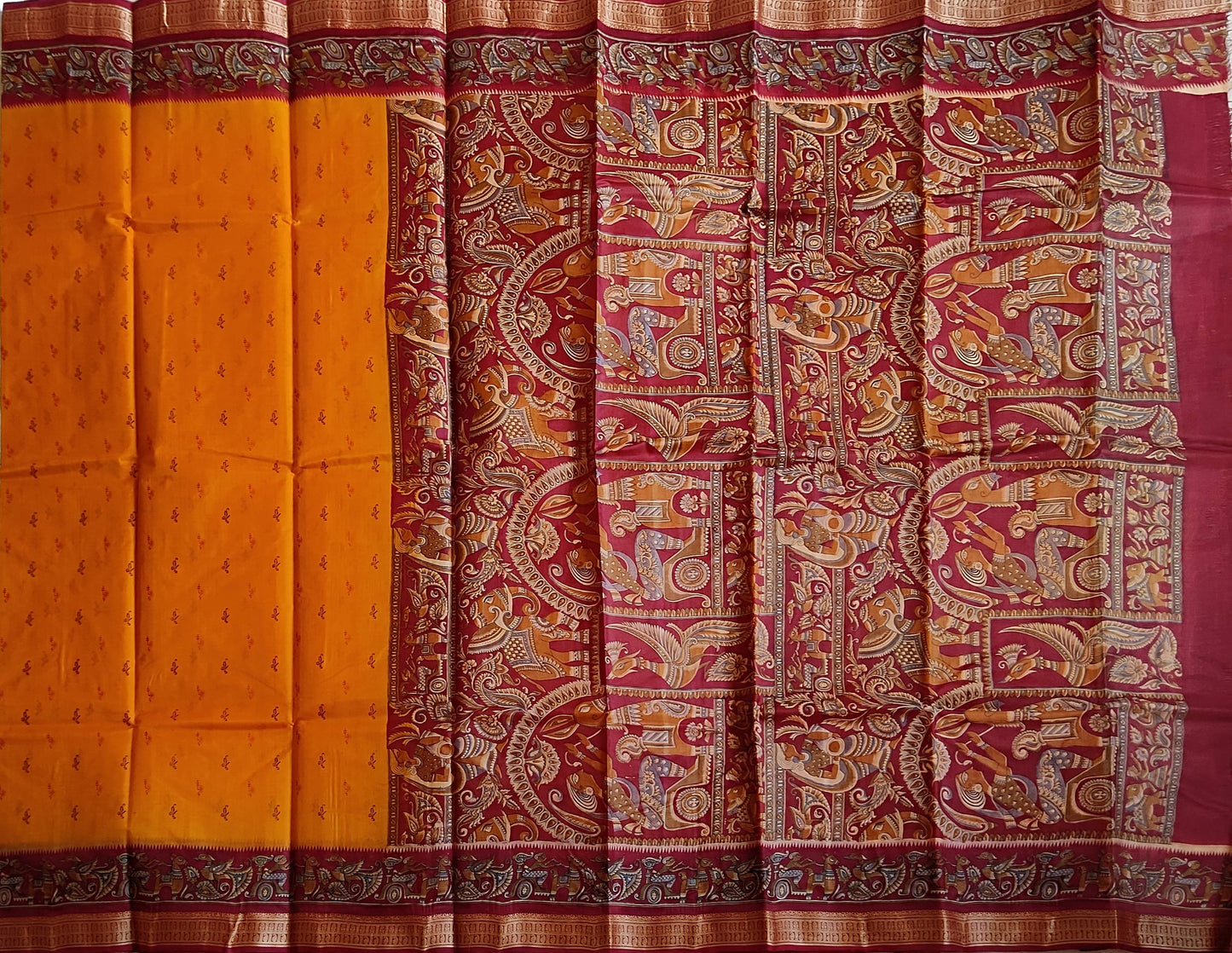 Pradip Fabrics Woven Red and Yellow Color Pure Silk Saree