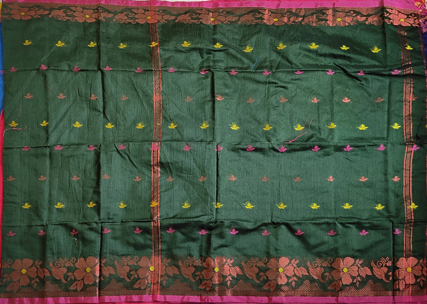 Pradip Fabrics Woven Dark Green color Soft Handloom Saree