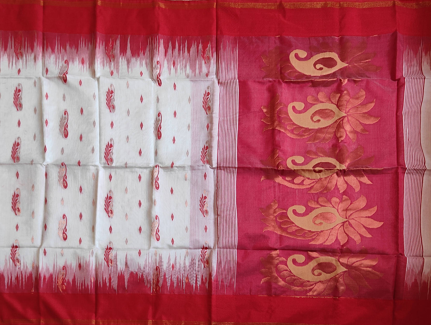 Pradip Fabrics Woven Red and white color Soft Handloom Saree