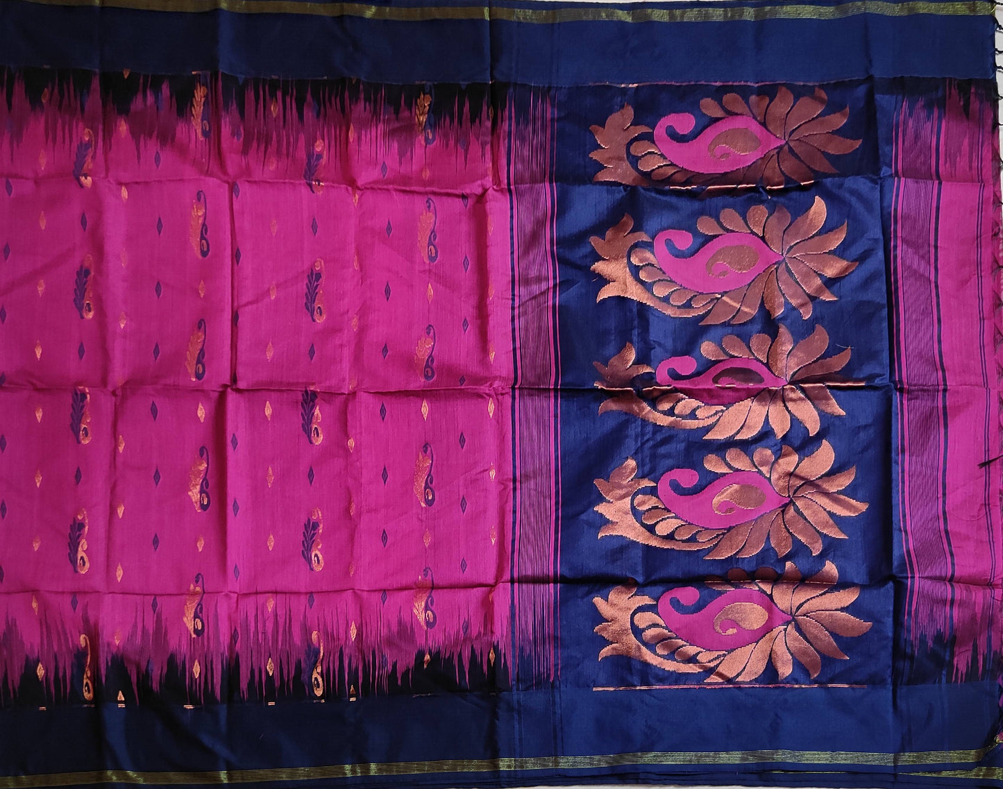 Pradip Fabrics Woven Pink and Blue color Soft Handloom Saree