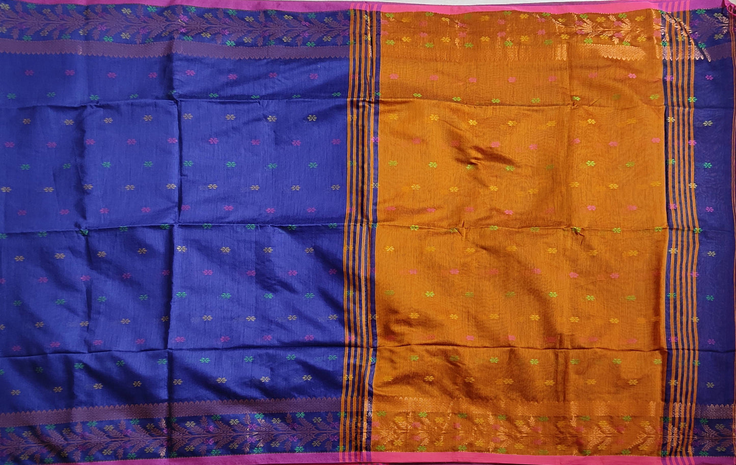 Pradip Fabrics Woven Blue and Yellow color Soft Handloom Saree