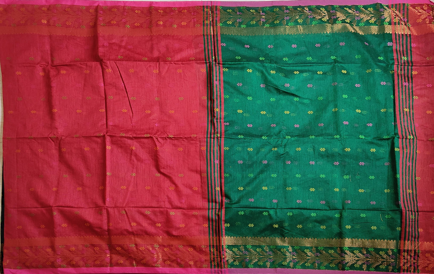 Pradip Fabrics Woven Maroon and green color Soft Handloom Saree