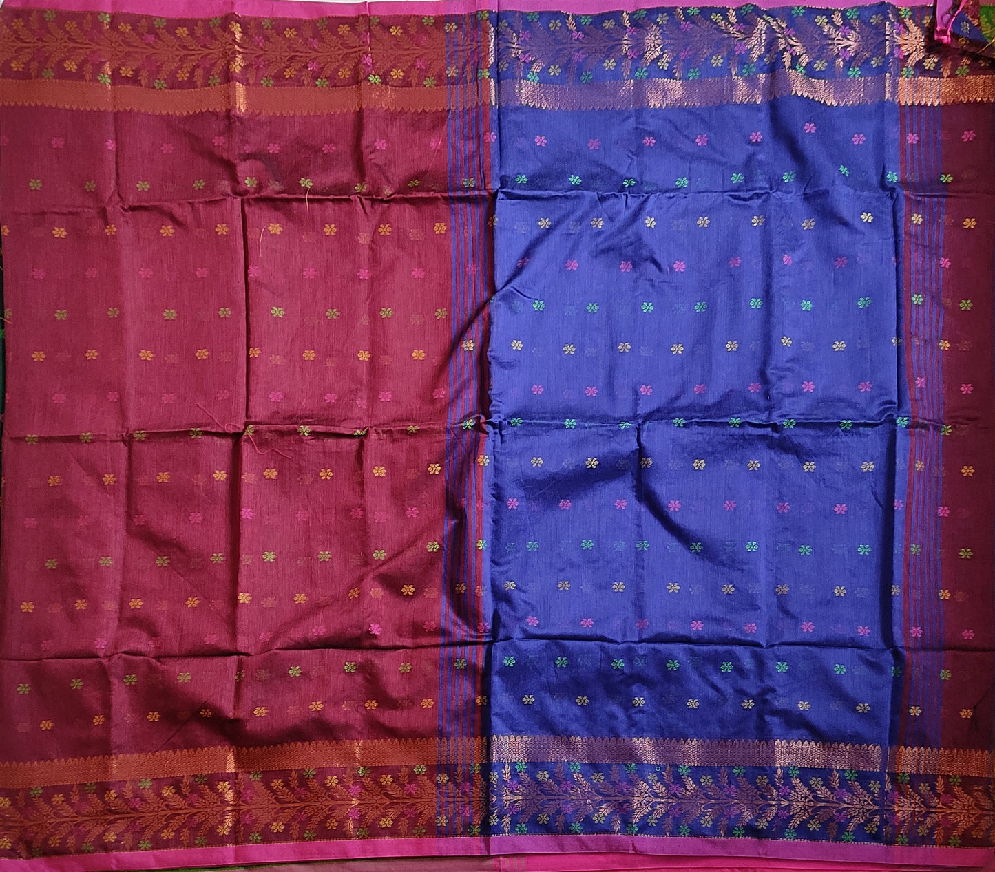 Pradip Fabrics Woven Maroon and Blue color Soft Handloom Saree