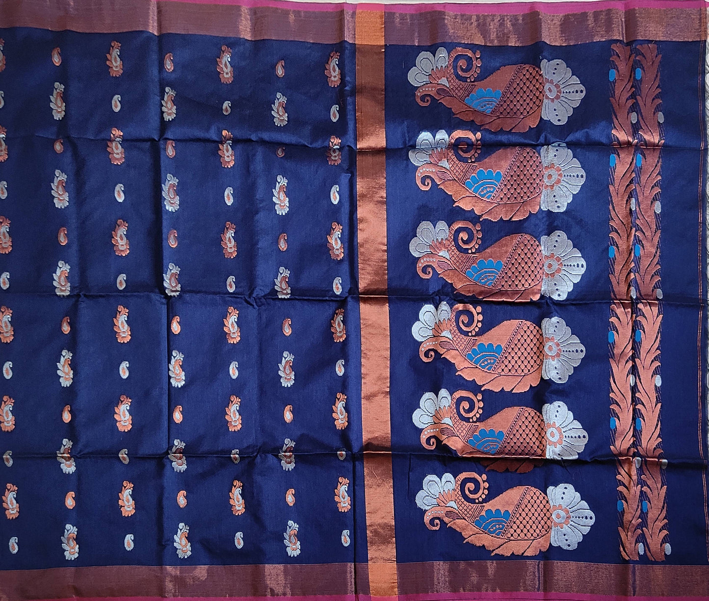 Pradip Fabrics Woven Dark blue color Soft Handloom Saree
