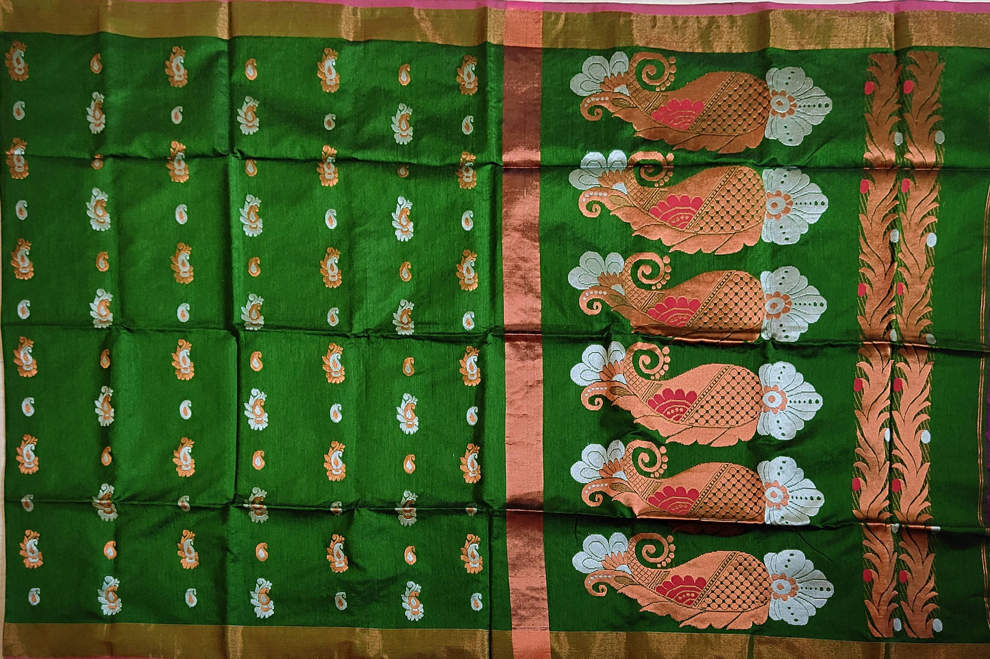 Pradip Fabrics Woven green color Soft Handloom Saree