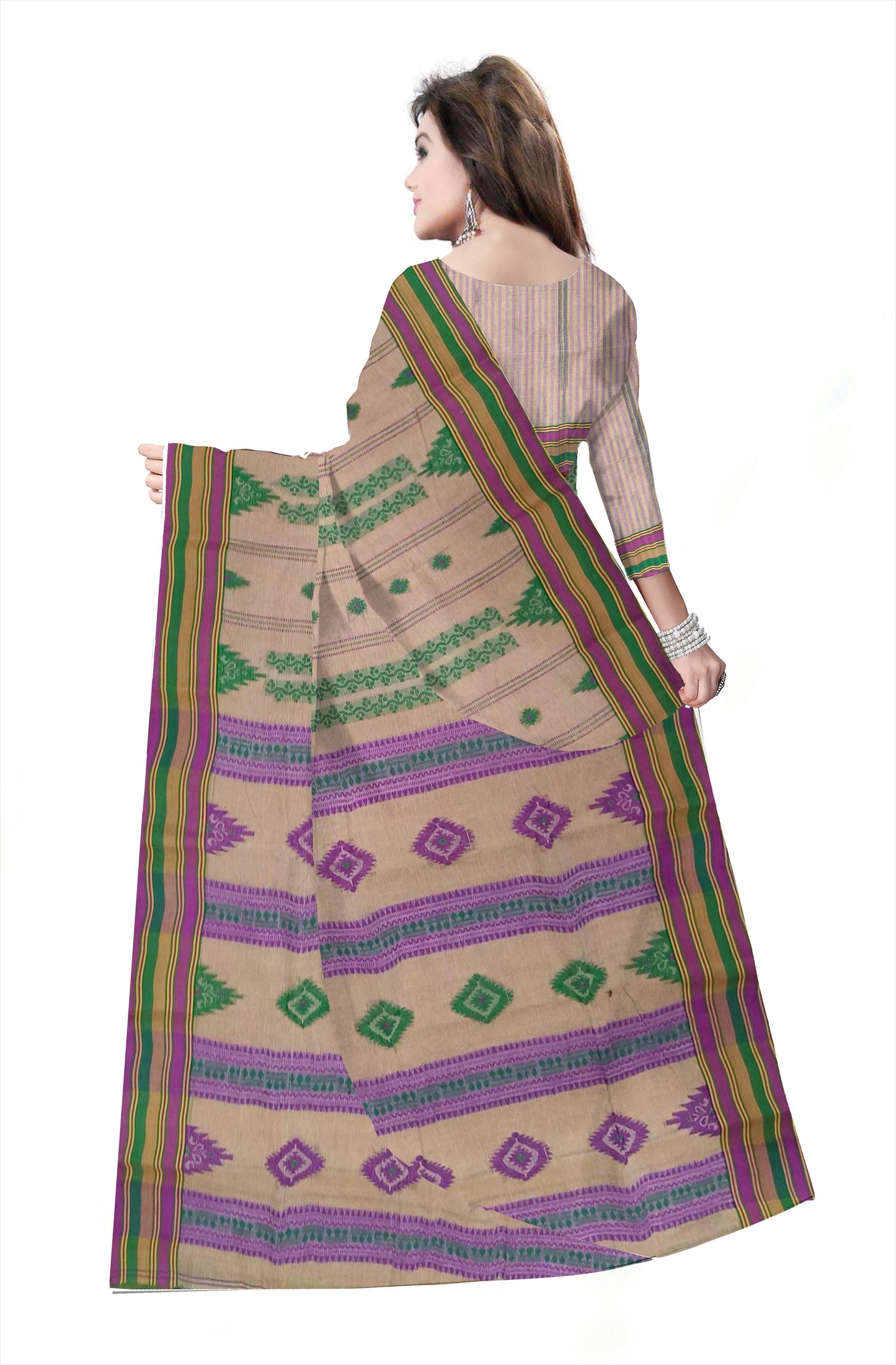 Pradip Fabrics Woven Tant Pure Cotton Saree (green & purple )