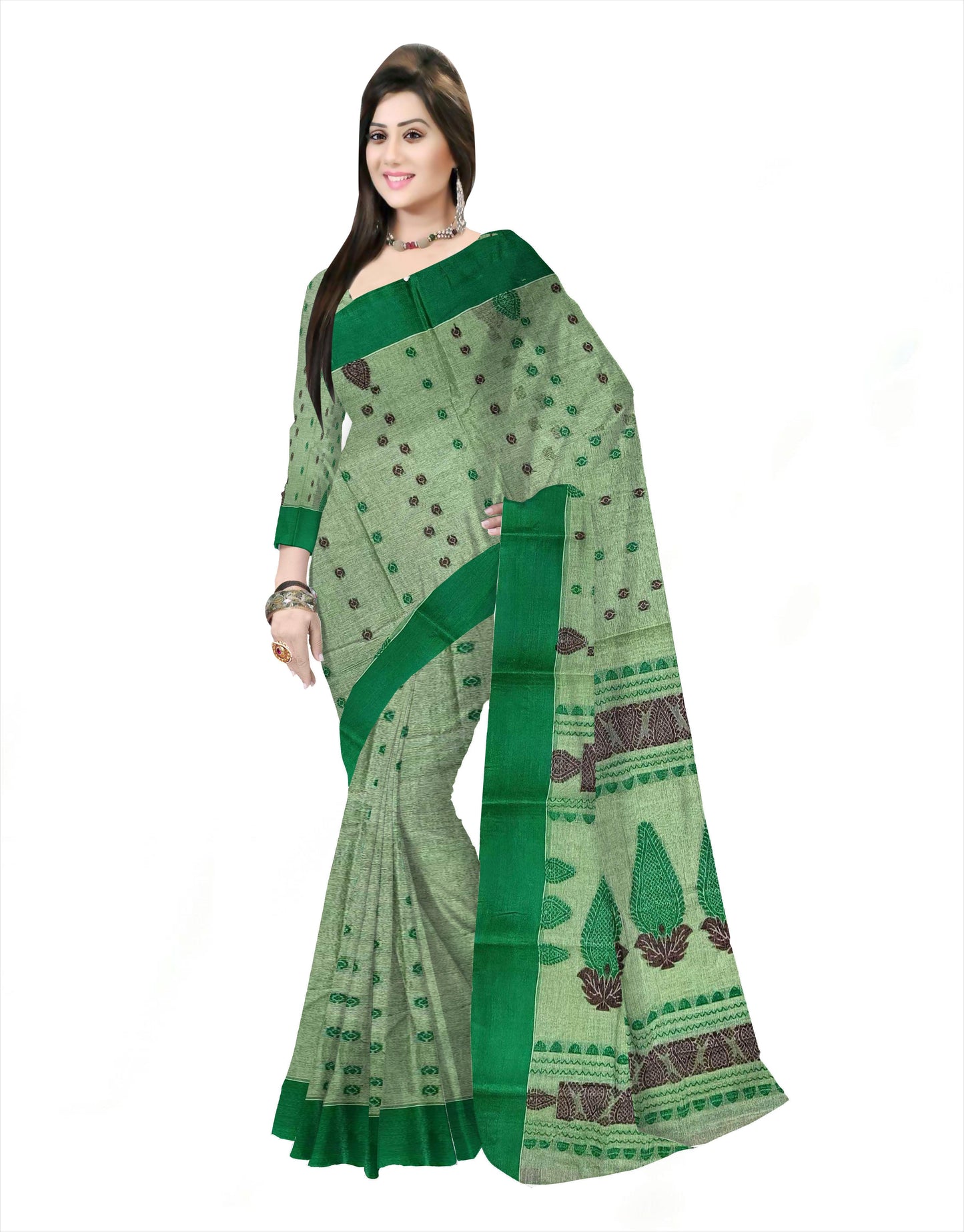 Pradip Fabrics Woven Tant Pure Cotton Saree ( deep green )