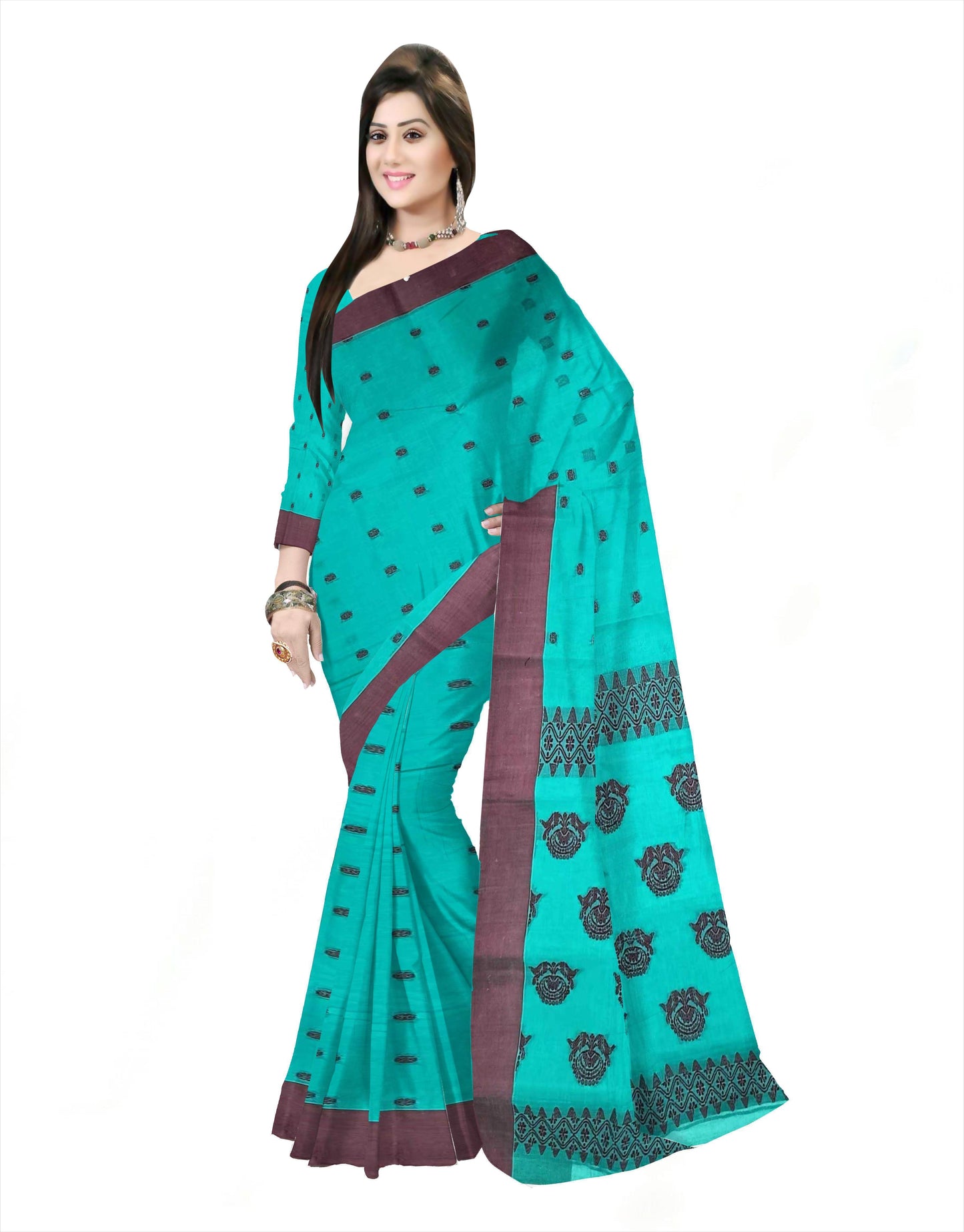 Pradip Fabrics Woven Tant Pure Cotton Saree (Green )