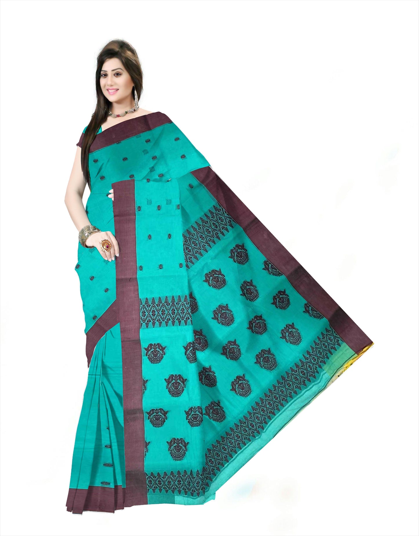 Pradip Fabrics Woven Tant Pure Cotton Saree (Green )
