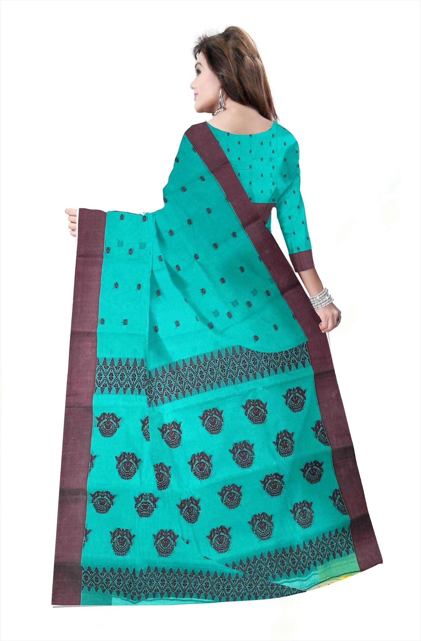 Pradip Fabrics Woven Tant Pure Cotton Saree (Green )