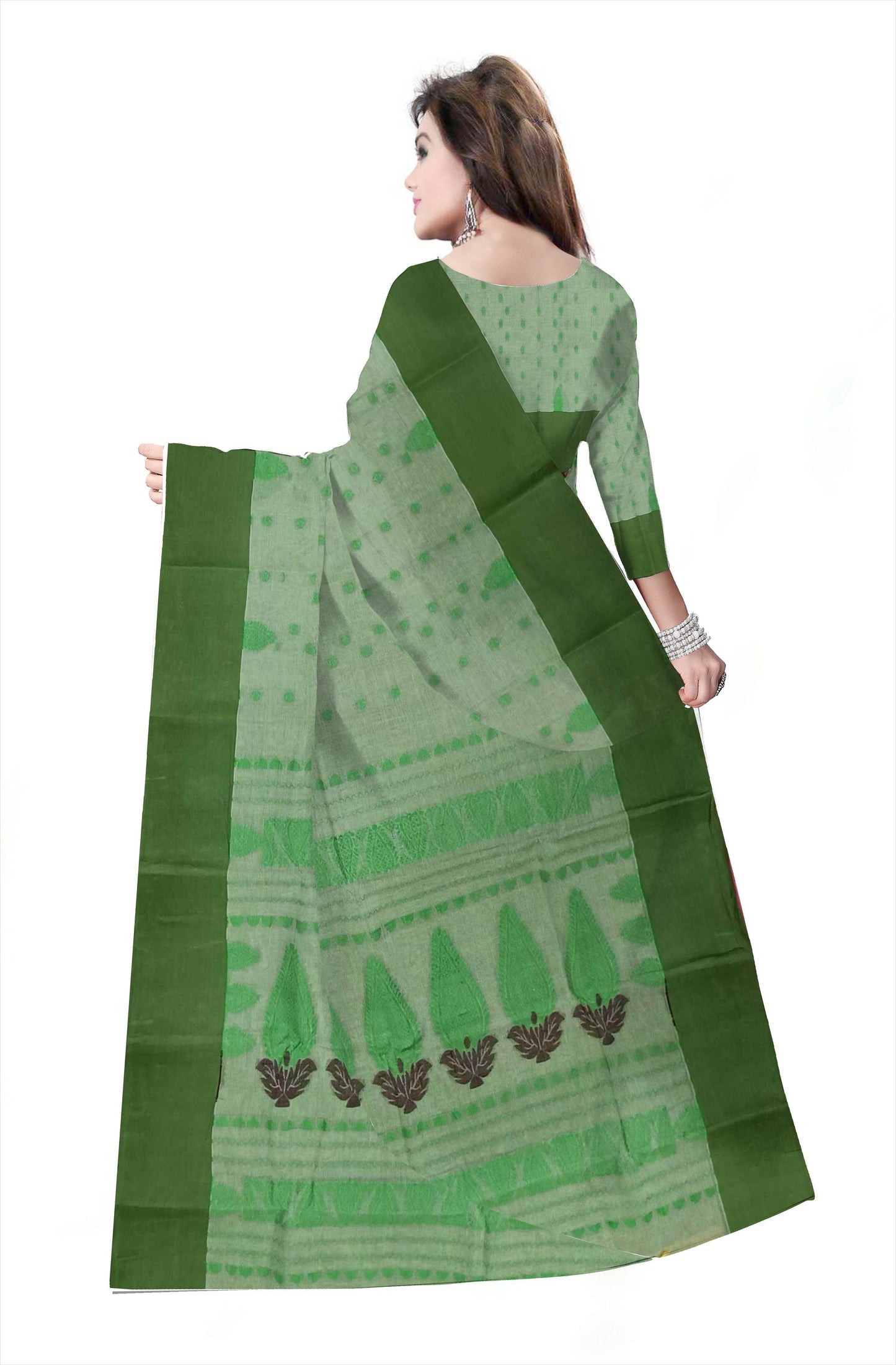 Pradip Fabrics Woven Tant Pure Cotton Saree ( Green )