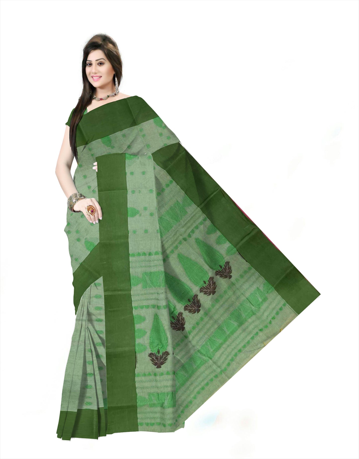 Pradip Fabrics Woven Tant Pure Cotton Saree ( Green )